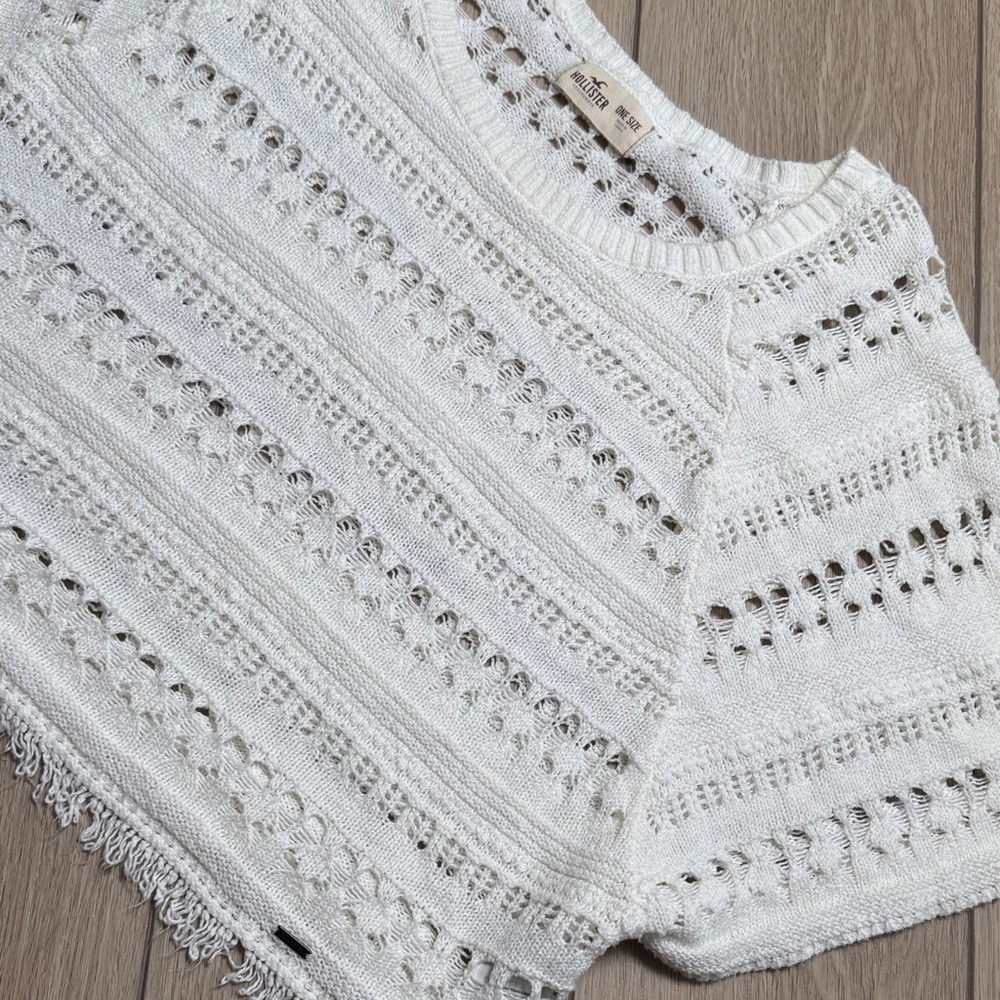 Hollister Open Stitch Knit Cropped Short Sleeve Sweater Cover Up One Size Boxy
